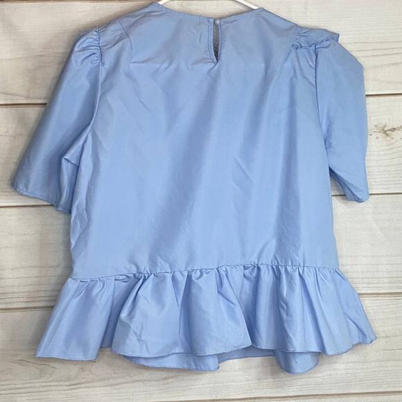 Shein Blue Ruffle Short Sleeve Blouse Size Medium - Picture 4 of 9